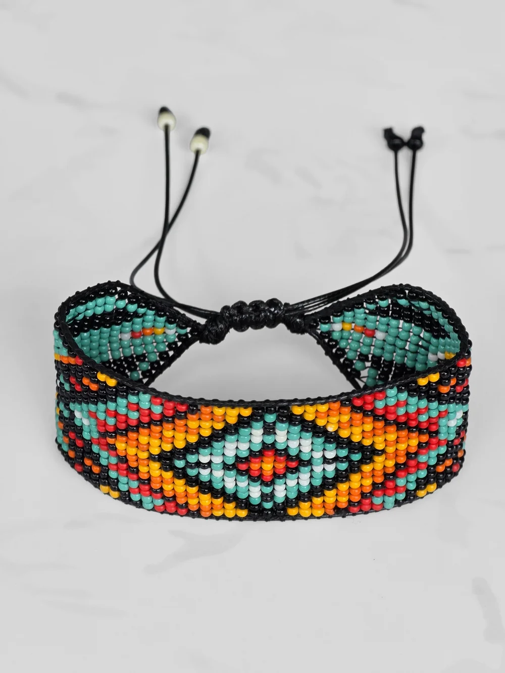 Southwestern Beaded Bracelet Geometric Handmade Boho Jewelry Blue Red Orange